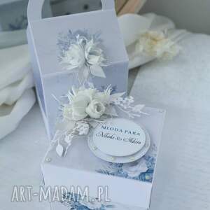 Prezent Kartka w pudełku z niespodzianką - ślubny exploding box dusty