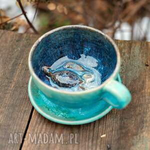 handmade ceramika filiżanka z żółwiem - mroźny opal - rękodzieło