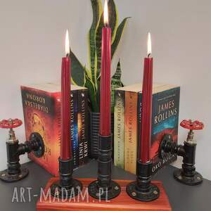 świecznik loftowy 3 - ramienny drewno / metal f003_2 w2 loft, prezent