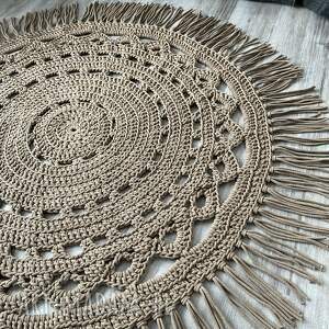 dywan boho ze sznurka bawełnianego 160 cm dziergany, salon szydełko, sznurek