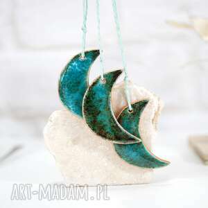 handmade dekoracje urodzinowe 3 ceramiczne ozdoby księżyce - turkusowe