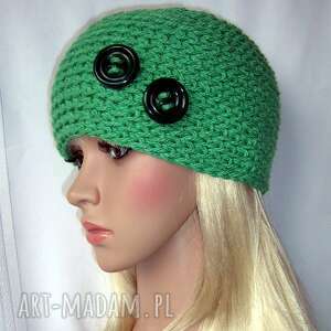 samantha zielona ozdobna czapka z guziczkami guziki, ciepła, prezent