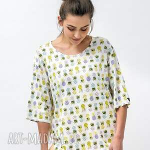 t-shirt asymetryczny damski shakira ananasy, koszulka w kwiatki, letnia