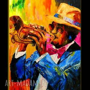 Trumpeter - duży obraz na płótnie 100x70 cm Jazz, ręcznie malowany akrylem - art-Madam.pl