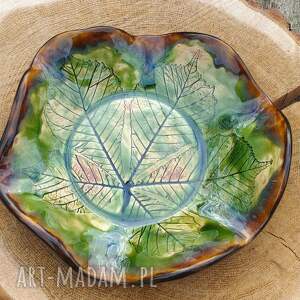 handmade ceramika ceramiczna misa z liściem kasztanowca(c579)