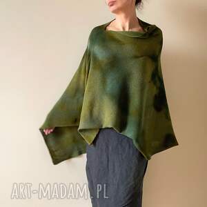 Prezent Ponczo z wełny merino w zieleniach II, tunika