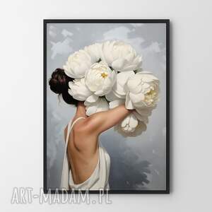 plakat zatopiona w kwiatach - format 30x40 cm, kobieta kwiaty