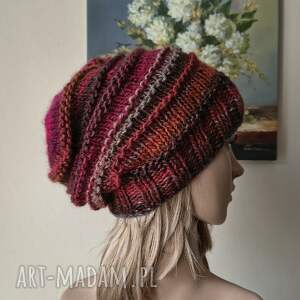 ręcznie na drutach - korzenna herbata miła, oryginalna czapka super boho