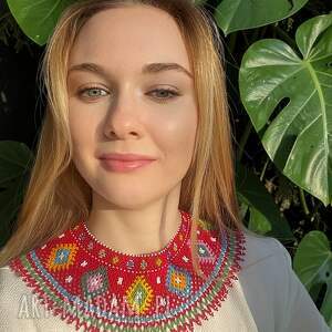 krywulka łemkowska czerwona - folk naszyjnik z koralików kolia prezent