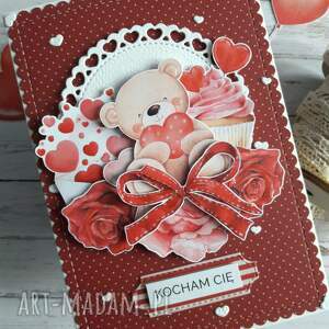 handmade scrapbooking kartki kartka na walentynki z misiem „kocham