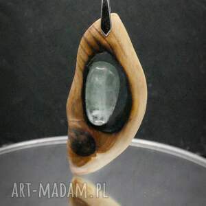 naszyjnik - wiąz i chalcedon, pirografia, wood jewellery, wisiorek, upominek