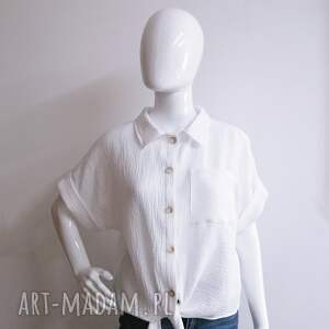 handmade bluzki koszula damska muślinowa krótki rękaw biała 34-56