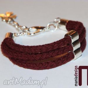 handmade bordowa bransoletka ze sznurków bawełnianych