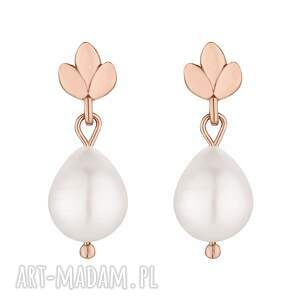 Kolczyki z różowego złota listki z perłami, perła