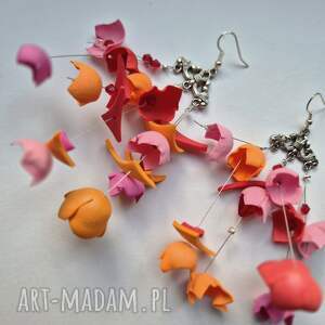 kolczyki czerwono pomarańczowo - różowe delikatne lekkie sly, ra, kos