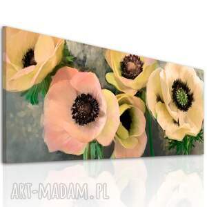 obraz do salonu drukowany na płótnie z kwiatami, różowe kwiaty anemony 147x60cm
