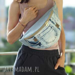 nerka xxl z łączonych tkanin saszetka mini plecak jeansowa upcyclingowa