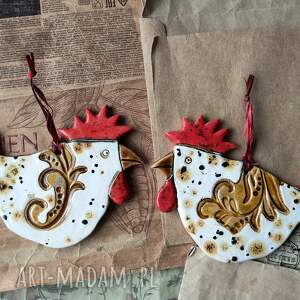 Kury nakrapiane zawieszki - ceramiczne ozdoby handmade
