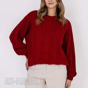sweter w warkoczowy wzór - swe323 czerwony mkm jesień