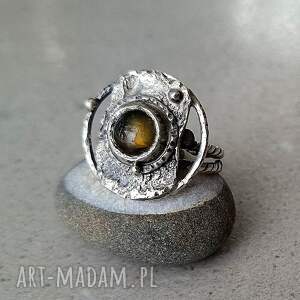 sunset ring srebrny pierścionek z labradorytem, metaloplastyka srebro boho