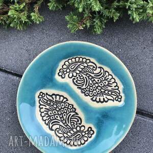 ręcznie robione ceramika talerzyk etno w turkusie