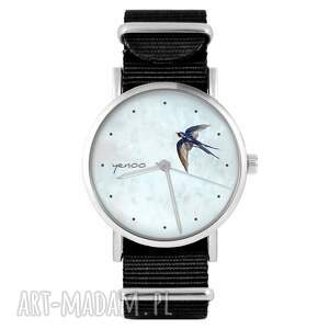 zegarki zegarek - jaskółka czarny, nato, bransoletka ptak, prezent