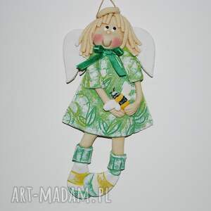 konwaliowa kreacja - aniołek z masy solnej, prezent, dekoracja - anioł