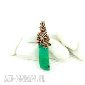 Jaspis cesarski - wisiorek wire wrapping z miedzianą oprawą