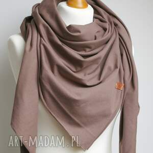 Duża bawełniana damska w kolorze KAKAO, brązu, chusta na jesień