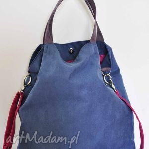 handmade na ramię torba hobo XXL - niebieski, fuksja, wrzos