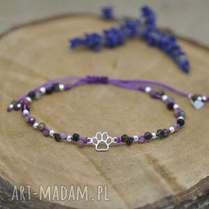 łapa / łapka psia kocia - bransoletka, srebro 925, turmalin kot, pies