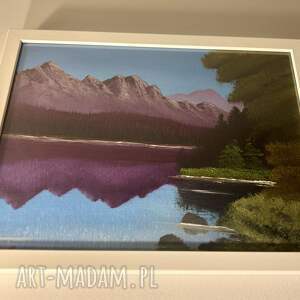 Oryginalny obraz olejny z górskim jeziorem 30x40 cm
