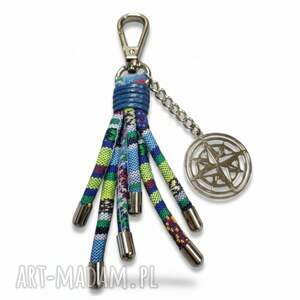 brelok boho azteq z różą wiatrów, zawieszka do torebki stal
