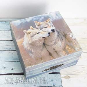 pudełko drewniane - dwa wilki wstępna rezerwacja, decoupage las