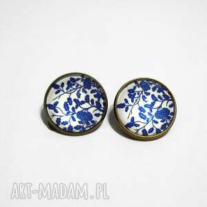 klipsy - kafelki gałązki duże, brąz, szklane, marokańskie, kwiaty dla niej