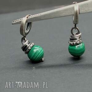 malachit - kolczyki 05, biżuteria autorska srebro oksydowane