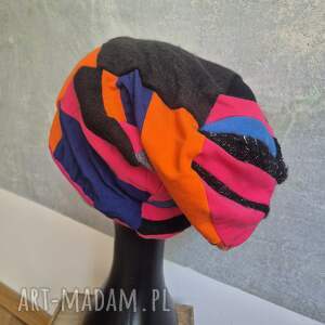 czapka na podszewce kolorowa patchworkowa rękodzieło świetna codzienne