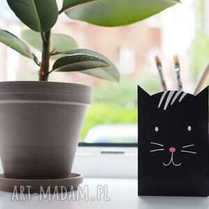 ręcznie wykonane pokoik dziecka duży czarny kot - pojemnik na kredki ołówki