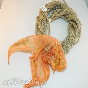 pomarańczowy lniany naszyjnik, artystyczny słowiański jedwab