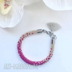 handmade bransoletka koralikowa ombre z chwostem (różowo srebrna)