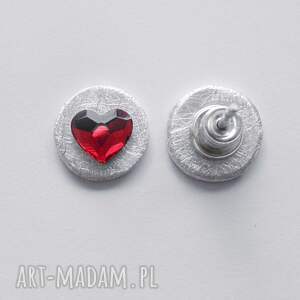 Kolczyki Swarovski Serduszko ze srebra - czerwone na sztyftach
