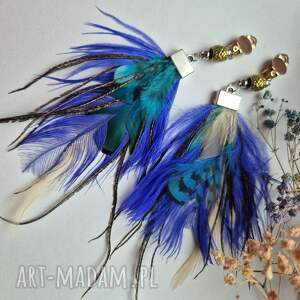 Klipsy leciutkie turkusowe pióra mogą być zamienione na kolczyki
