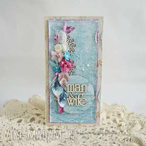 ręcznie wykonane scrapbooking kartki ślubna z piórkami