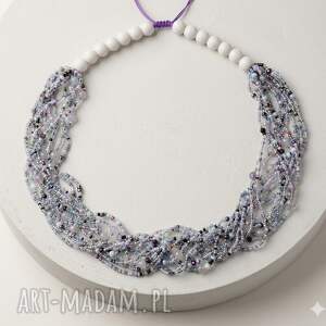 wielowarstwowy naszyjnik boho z koralików - odcienie szarości i lawendy