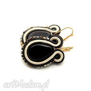 kolczyki sutasz z onyksami soutache sznurek, eleganckie, onyx, czarne