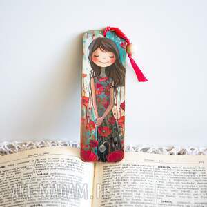 drewniana zakładka do książki - makowa - Stworki we wzorki