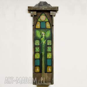 Prezent Anioł Yakshi /2/, obraz malowany na drewnie, collage