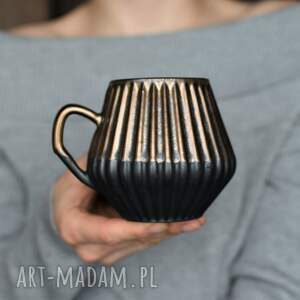 handmade kubki kubek ceramiczny prążki 400ml czerń i złoto