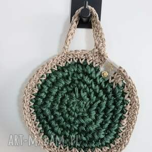 ręcznie wykonana na szydełku podkładka garnek, okrągła, ze sznurka