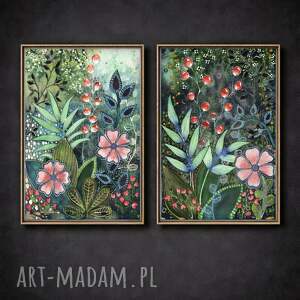zestaw 2 prac 60x90cm, akwarela printy, kwiaty plakaty, sztuka